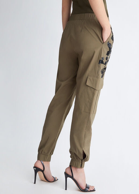 Olive Women's Liu Jo With Embroidery And Sequins Pants | MPF-392156