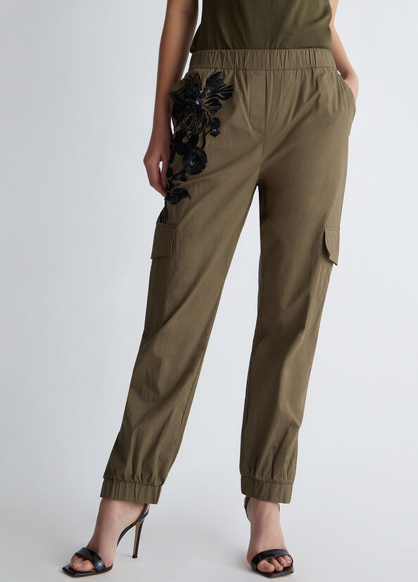 Olive Women\'s Liu Jo With Embroidery And Sequins Pants | MPF-392156