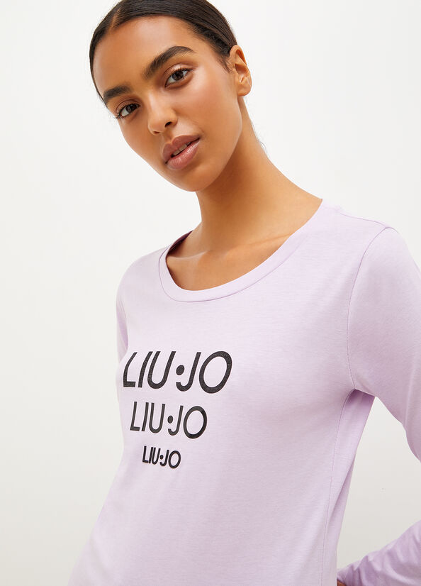 Purple Women's Liu Jo Eco-Friendly With Logo T Shirts | DRV-017649