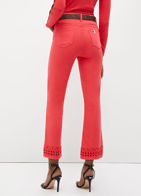 Red Women's Liu Jo Bottom Up With Embroidery Pants | XTS-210576