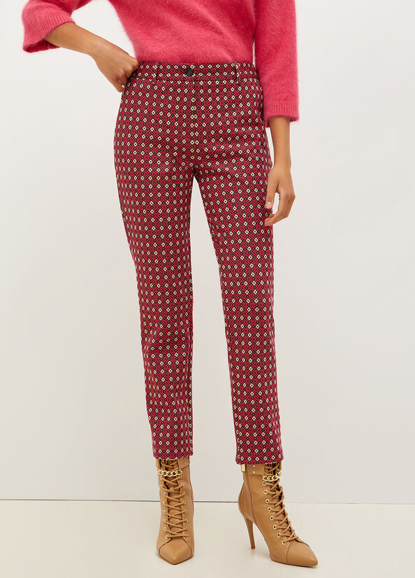 Red Women\'s Liu Jo Chinos With Geometric Motif Pants | ETR-573096