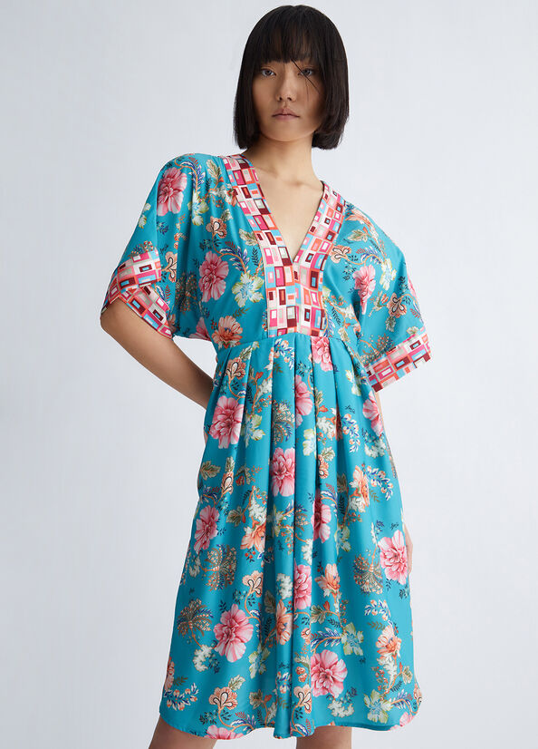 Turquoise Women\'s Liu Jo Floral Dress | HKN-760941