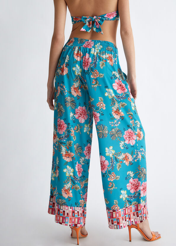 Turquoise Women's Liu Jo Floral Pants | PBF-648231