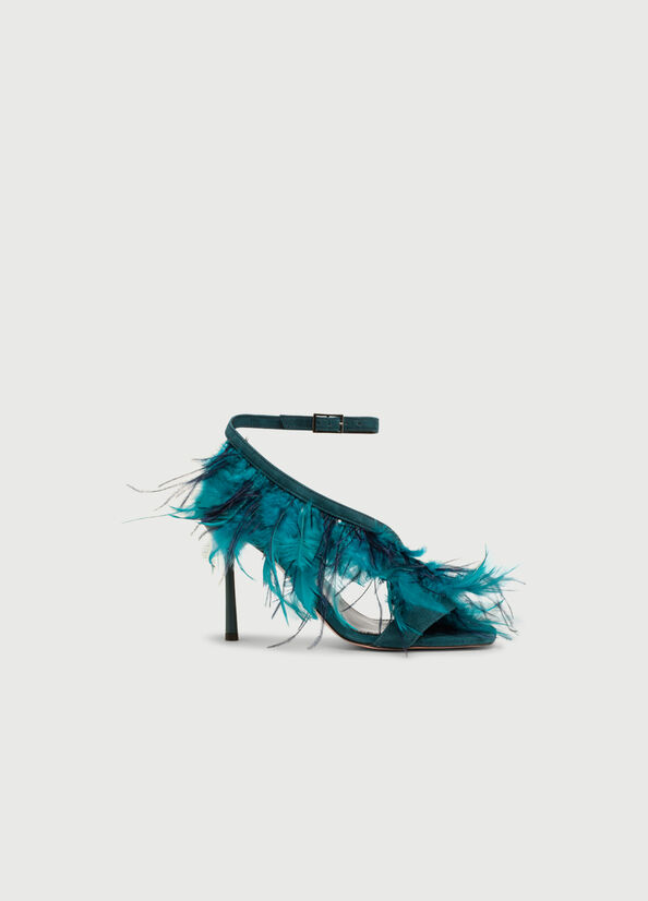 Turquoise Women's Liu Jo With Heel And Feathers Sandals | PUH-573126