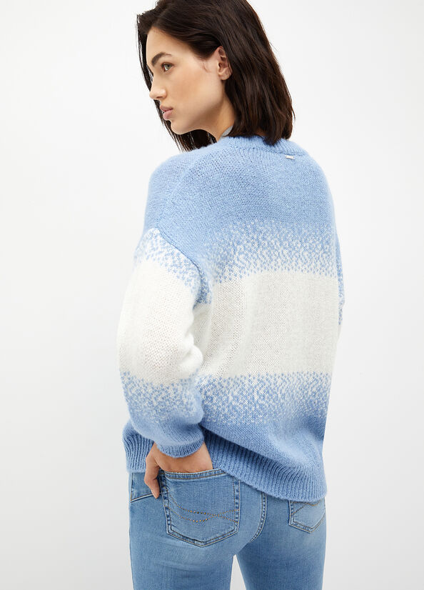 White / AZURE Blue Women's Liu Jo Alpaca Blend Sweaters | TDO-614729