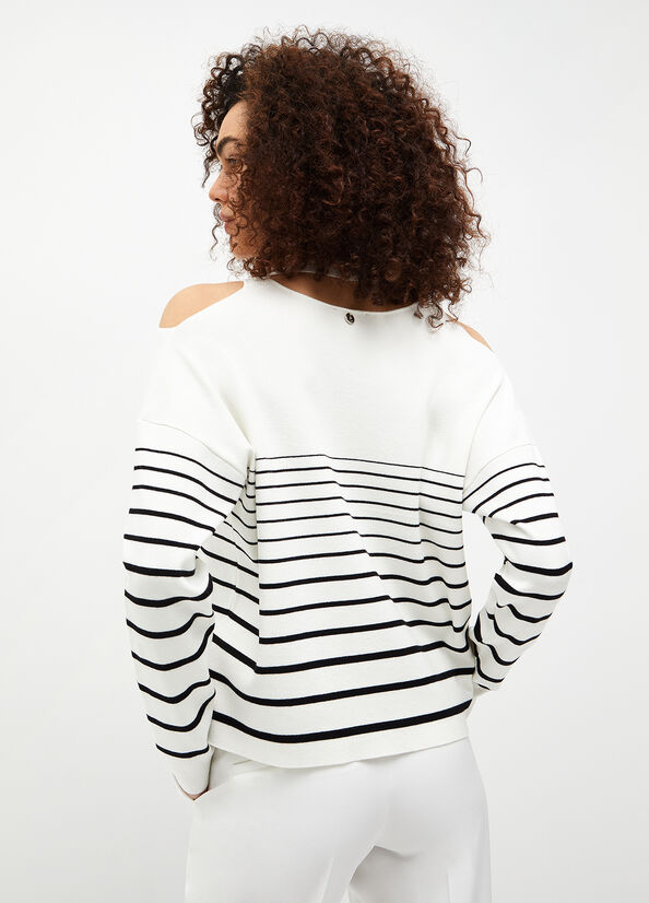 White / Black Women's Liu Jo Eco-Friendly Striped Sweaters | XCS-960483