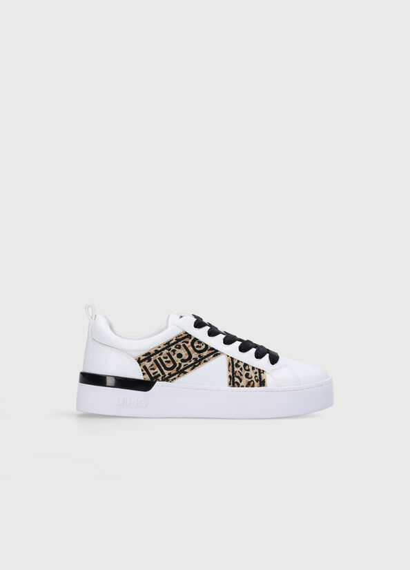 White / Black Women's Liu Jo With Jacquard Detail Sneakers | OME-501469