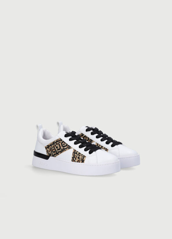 White / Black Women's Liu Jo With Jacquard Detail Sneakers | OME-501469