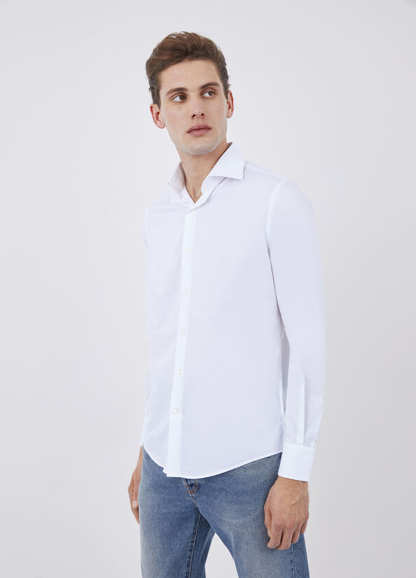 White Men\'s Liu Jo Cotton Regular Fit Shirts | ZBU-105632