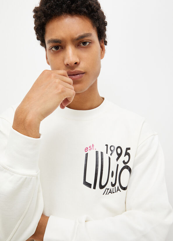 White Men's Liu Jo With 1995 Print Sweaters | FPL-759013