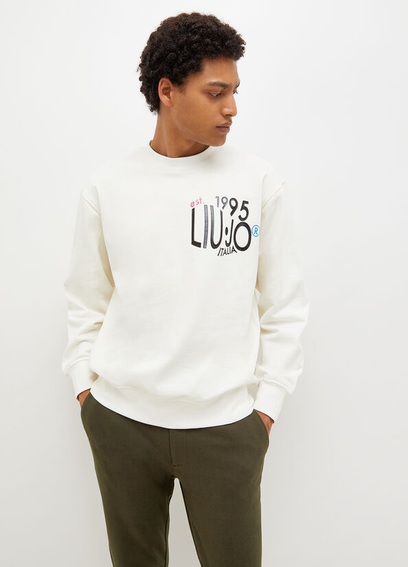 White Men\'s Liu Jo With 1995 Print Sweaters | FPL-759013