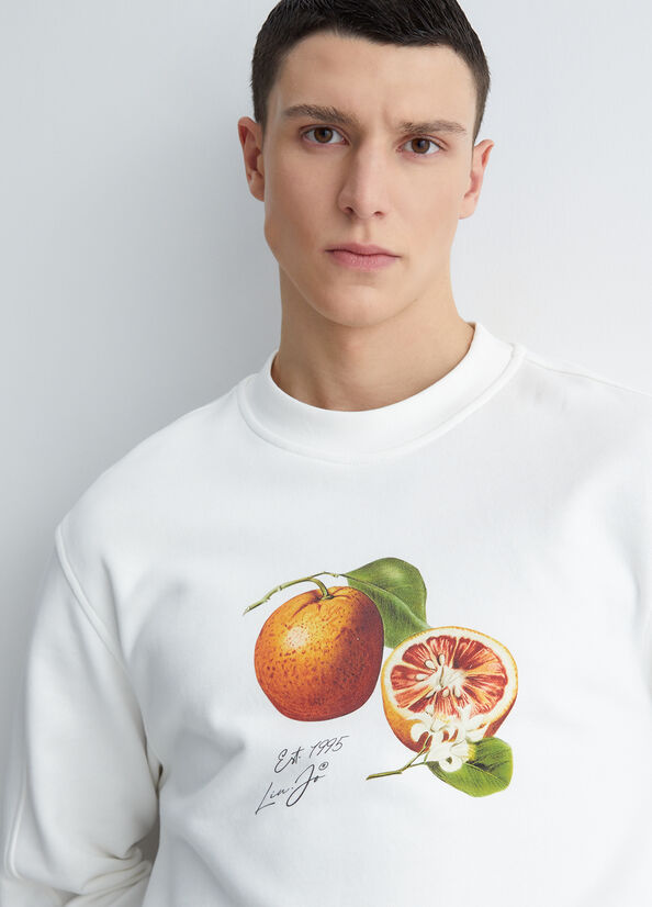 White Men's Liu Jo With Orange Print Sweaters | DQX-870256