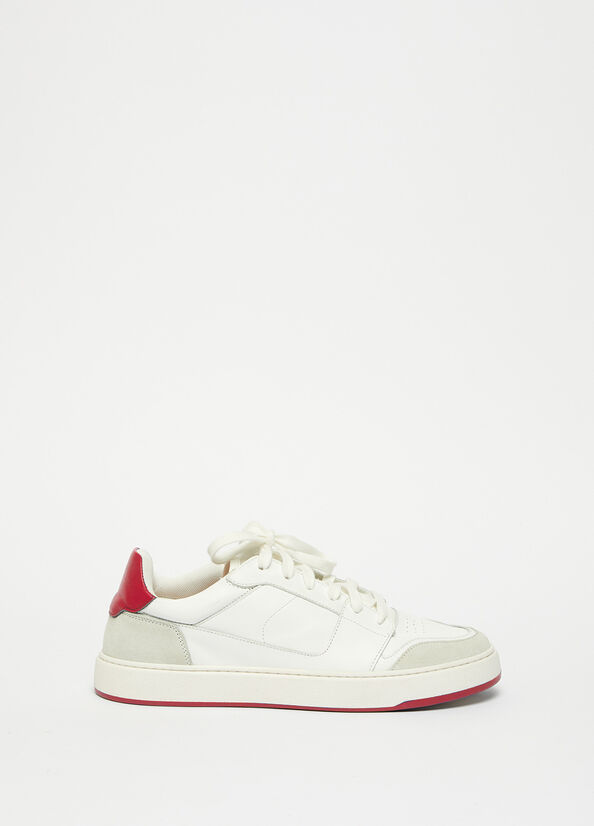 White / Red Men's Liu Jo Leather Sneakers | NLU-403795