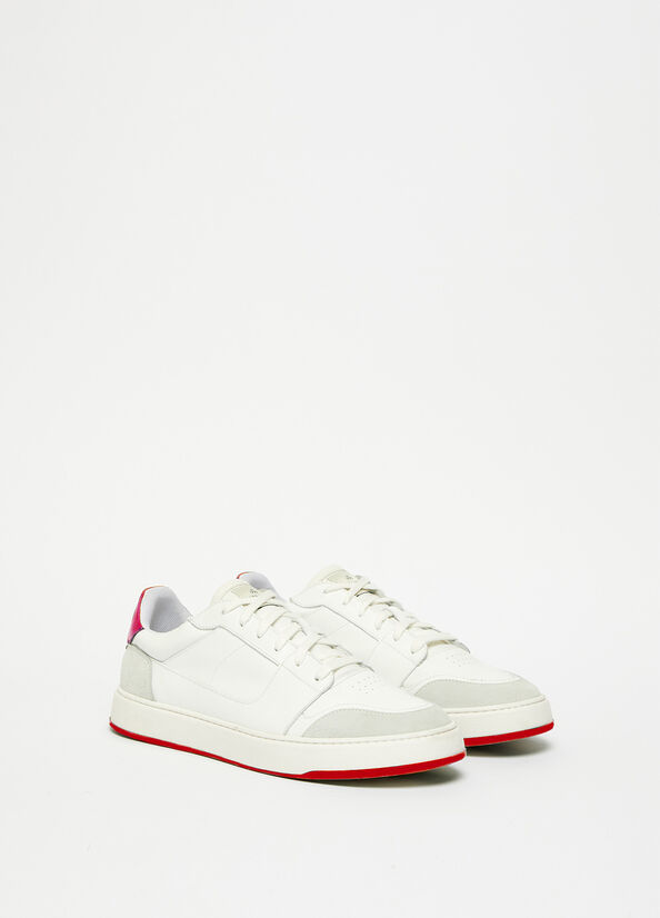 White / Red Men's Liu Jo Leather Sneakers | NLU-403795