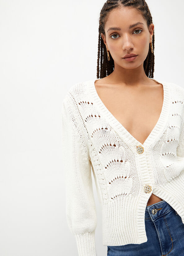 White Women's Liu Jo Cotton Crochet Cardigan Sweaters | HCT-402159