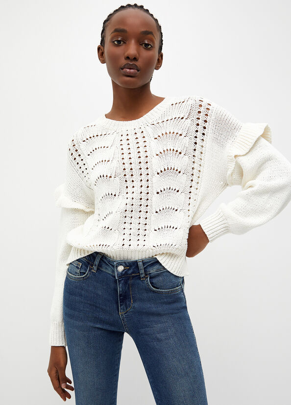 White Women\'s Liu Jo Cotton Crochet Sweaters | XLE-365917