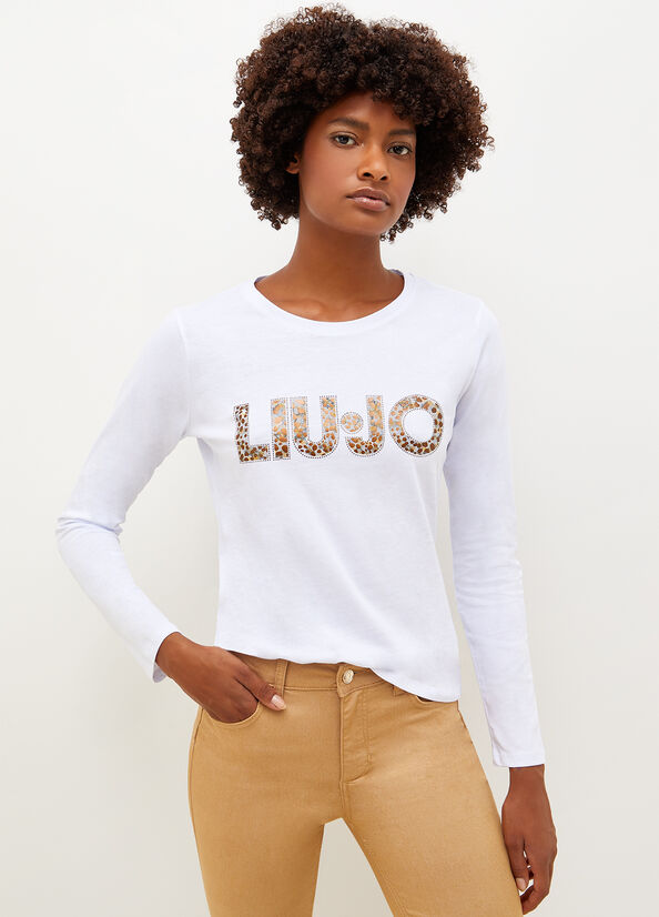 White Women\'s Liu Jo Cotton With Logo T Shirts | URO-736029