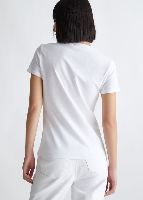 White Women's Liu Jo Cotton With Logo Tops | BMA-713802