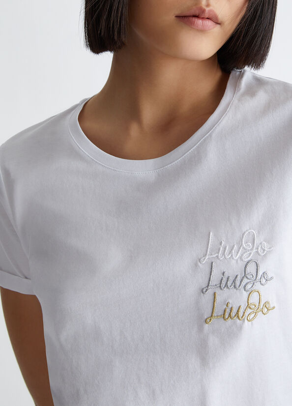 White Women's Liu Jo Cotton With Logo Tops | BMA-713802