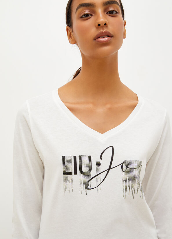 White Women's Liu Jo Eco-Friendly With Gemstones T Shirts | EQG-520871