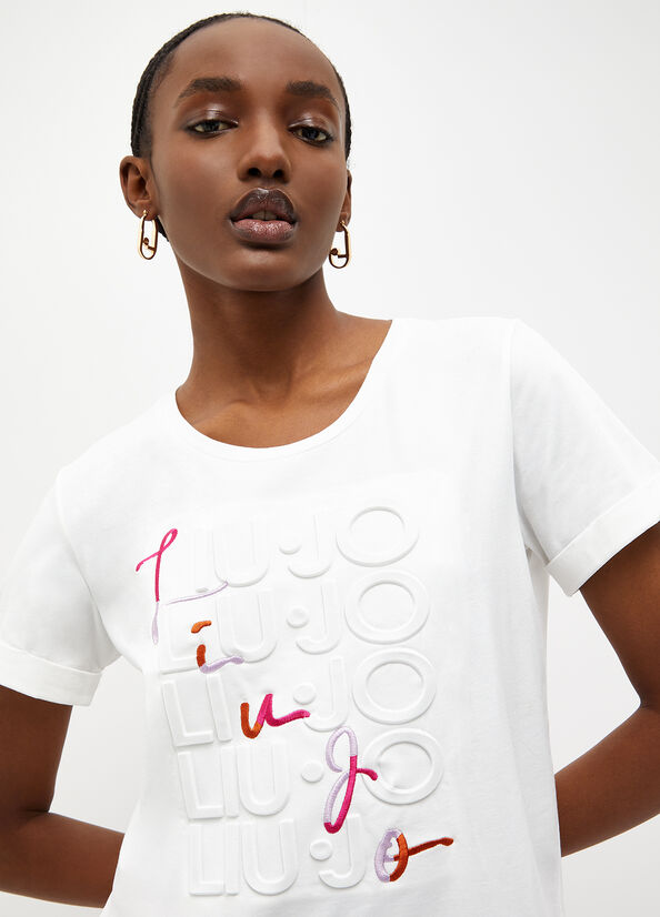 White Women's Liu Jo Eco-Friendly With Logo T Shirts | CVF-758241