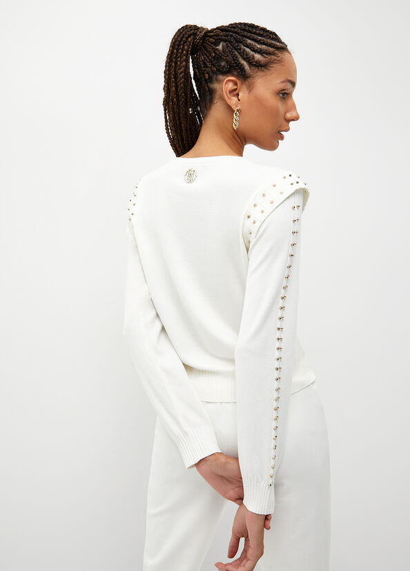 White Women's Liu Jo Eco-Friendly With Studs Sweaters | ODI-078132