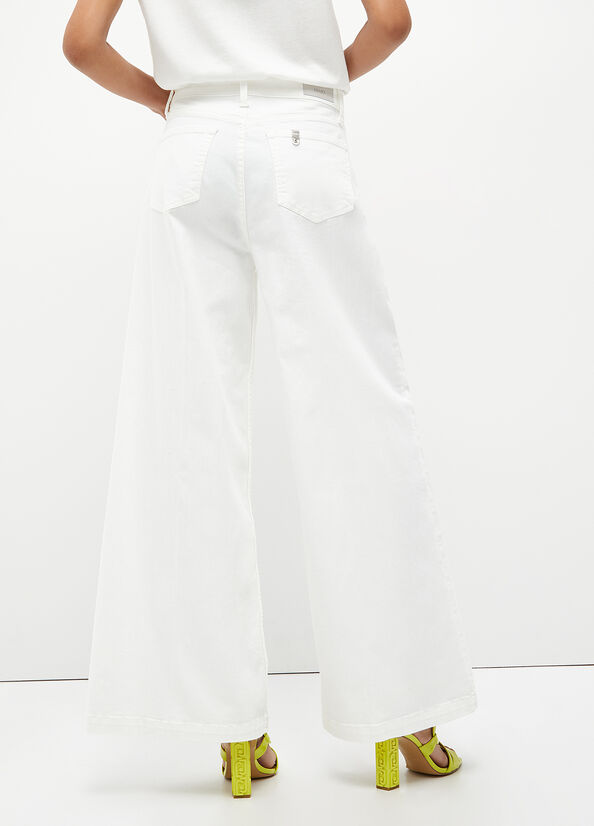 White Women's Liu Jo Flared With Studs Pants | BGQ-239548