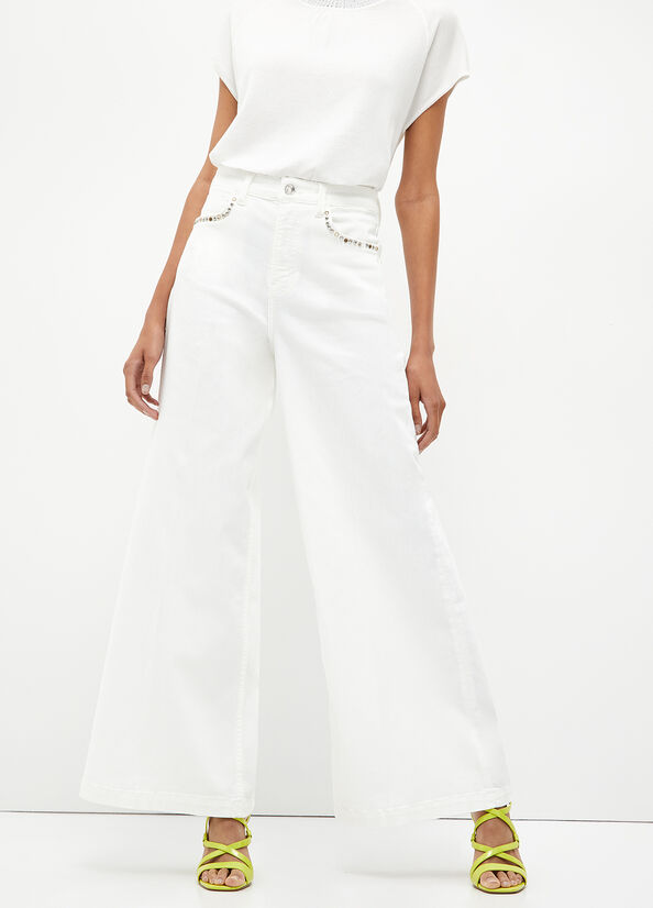 White Women\'s Liu Jo Flared With Studs Pants | BGQ-239548