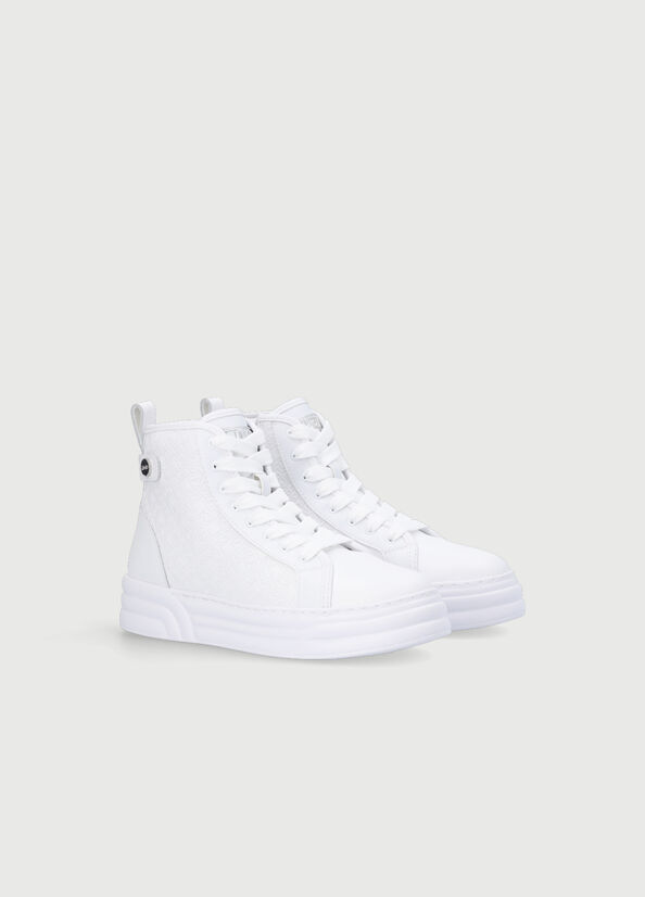 White Women's Liu Jo Monogram Leather Basketball Sneakers | VCE-861075