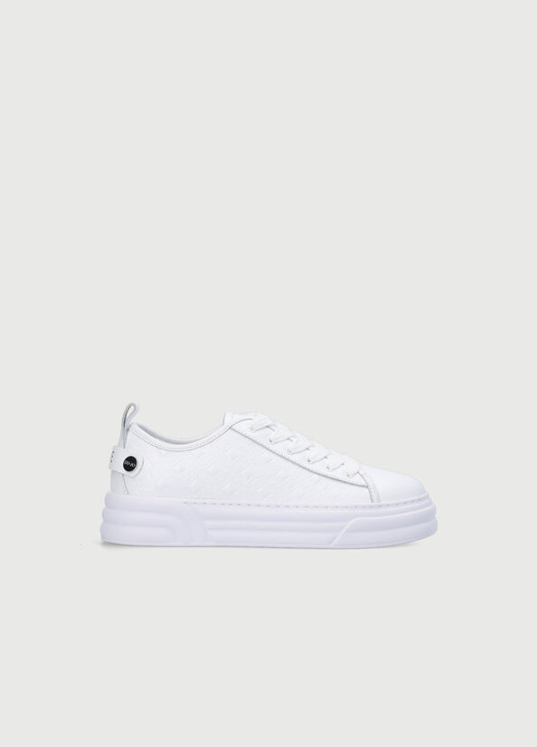 White Women's Liu Jo Monogram Leather Sneakers | ZDX-418630