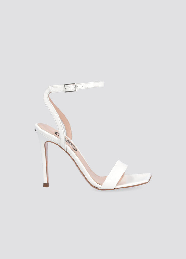 White Women\'s Liu Jo Patent Leather Heeled Sandals | QOV-786495