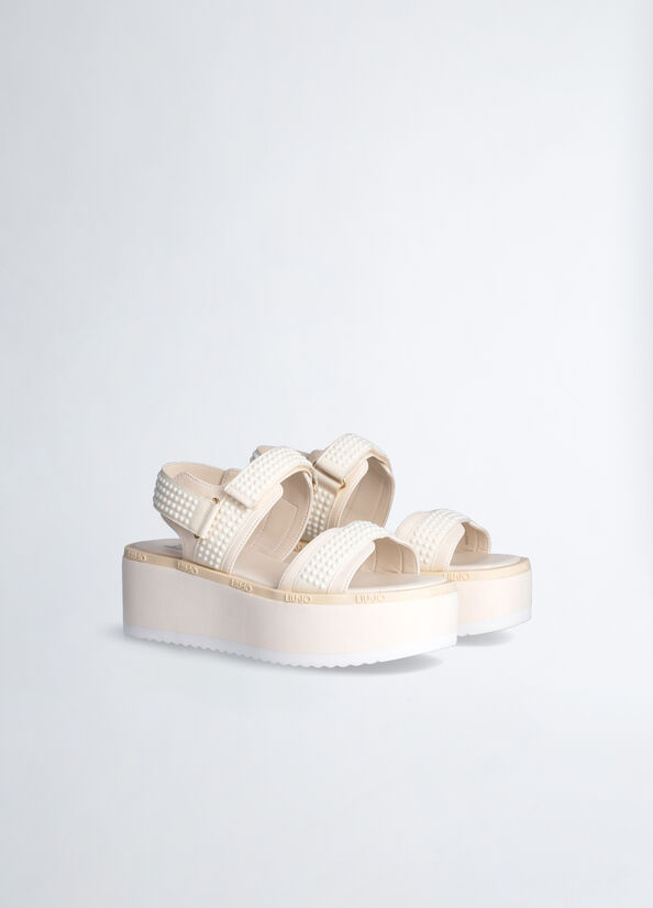 White Women's Liu Jo Platform With Micro Beads Sandals | JAD-853619