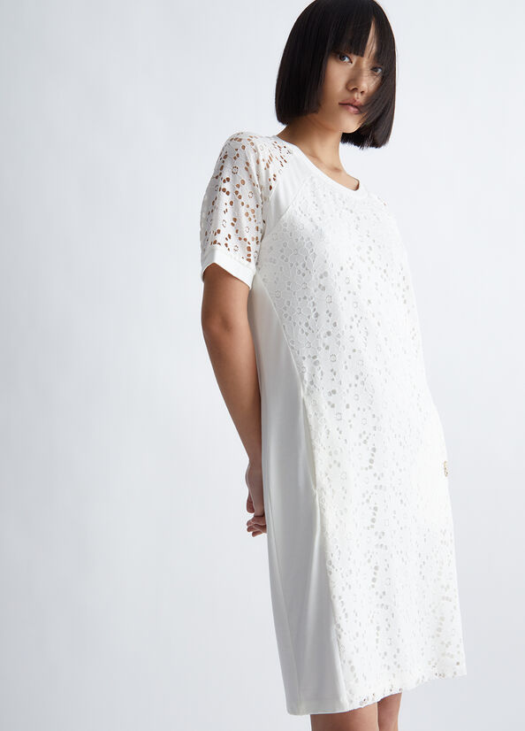 White Women\'s Liu Jo San Gallo Lace Dress | VKQ-275381