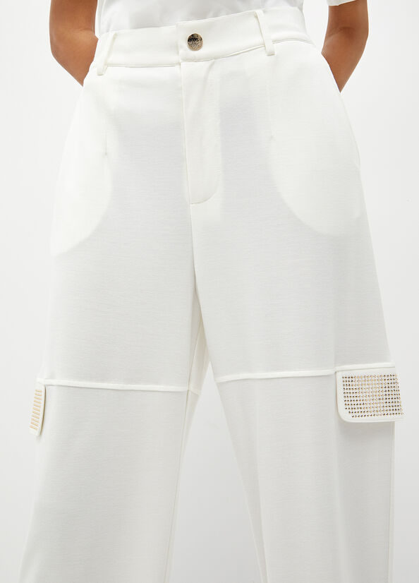 White Women's Liu Jo Studded Cargo Pants | TKR-094781