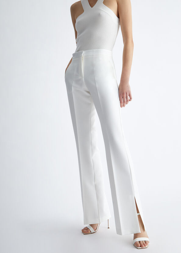 White Women\'s Liu Jo Stylish White With Slits Pants | FLN-508147