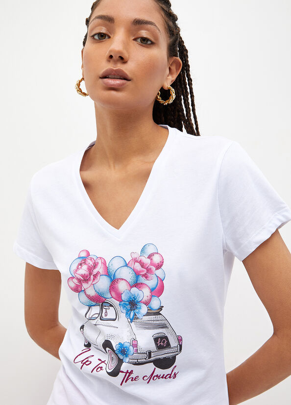 White Women's Liu Jo With Balloon & Car Print Tops | KET-376015