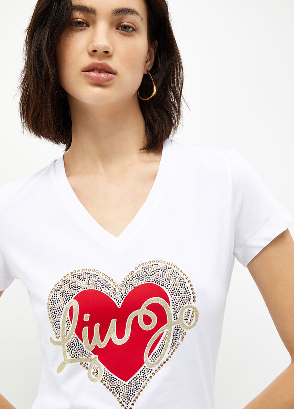 White Women's Liu Jo With Heart And Logo Tops | EQL-435092