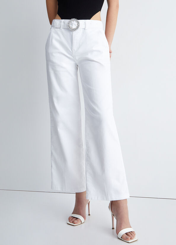 White Women\'s Liu Jo With Jewel Buckle Pants | ZXF-157380