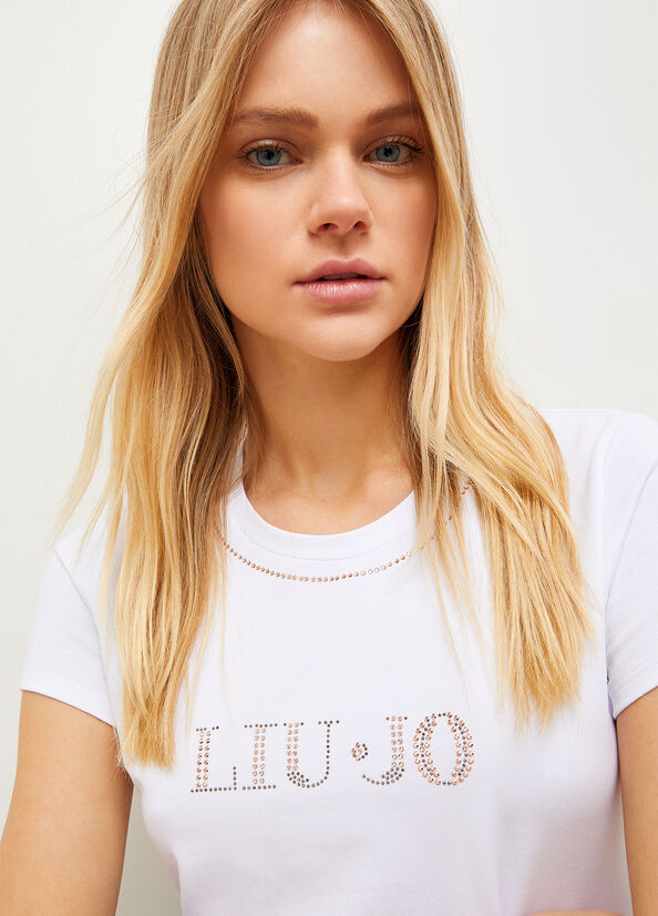 White Women's Liu Jo With Logo And Gemstones T Shirts | GCZ-124308