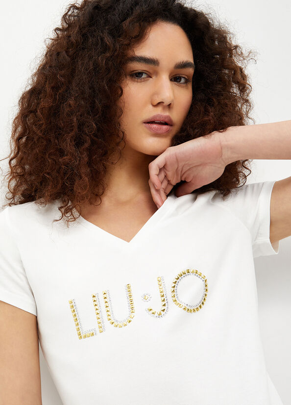 White Women's Liu Jo With Logo And Studs T Shirts | QER-830657