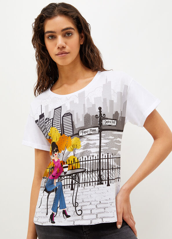 White Women\'s Liu Jo With New York Print T Shirts | LSN-736190