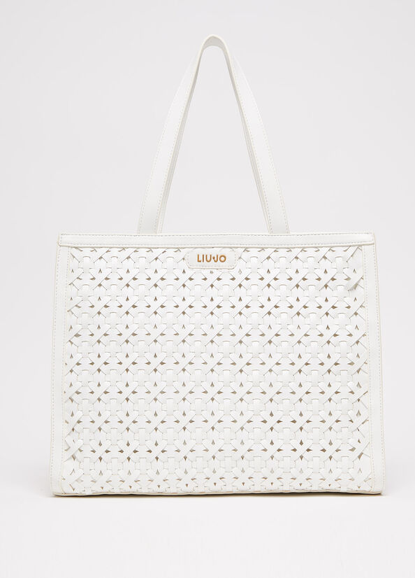 White Women\'s Liu Jo WovenWith Logo Shopper Bag | DCK-954607