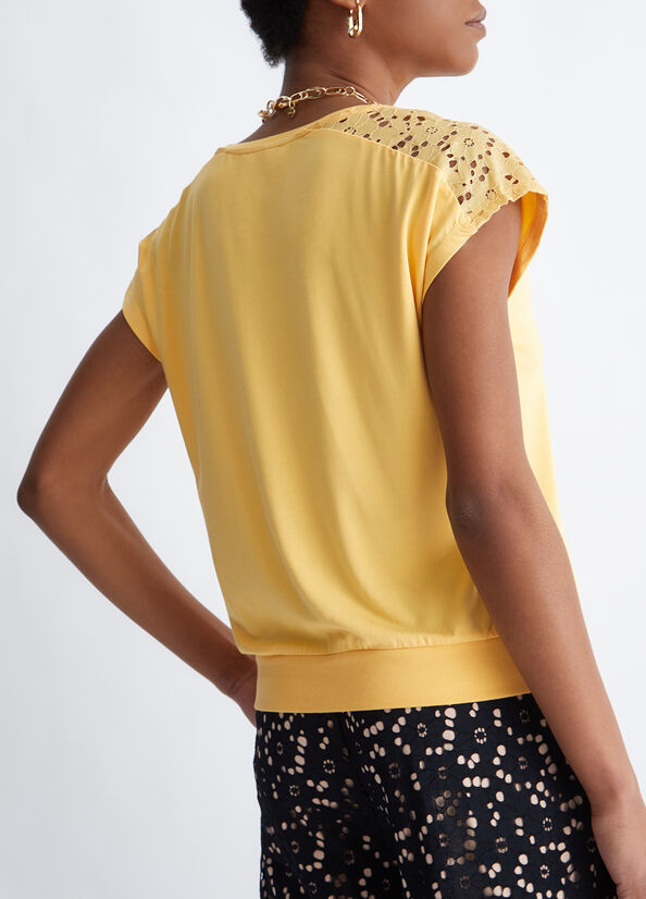 Yellow Women's Liu Jo With Lace Details T Shirts | QRS-518930