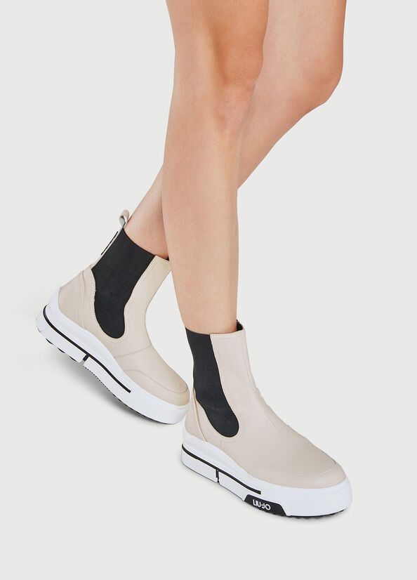 Beige Women's Liu Jo Leather Chelsea Sneakers | HIA-691234