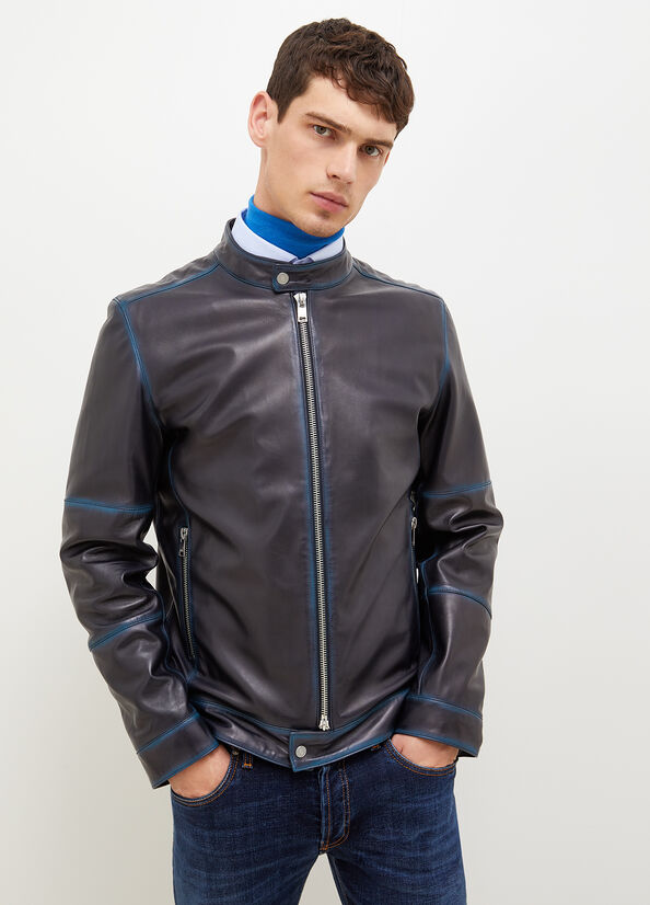 Black / Blue Men's Liu Jo Biker With Shades Jackets | ZLB-015497