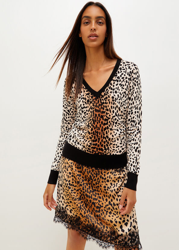 Black Women's Liu Jo Animal Print Sweaters | FNI-037126