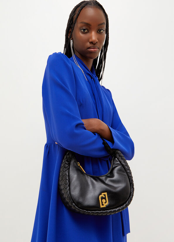 Black Women's Liu Jo Braided Shoulder With Logo Shoulder Bags | MQB-483590