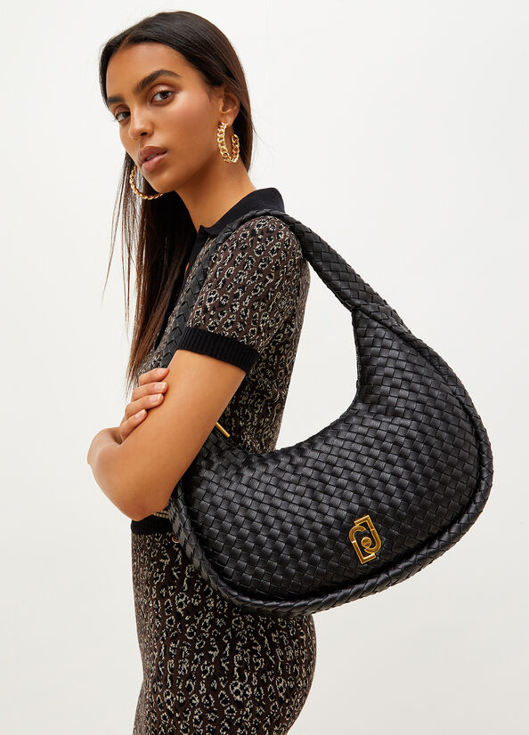 Black Women's Liu Jo Braided With Logo Shoulder Bags | ULA-702358