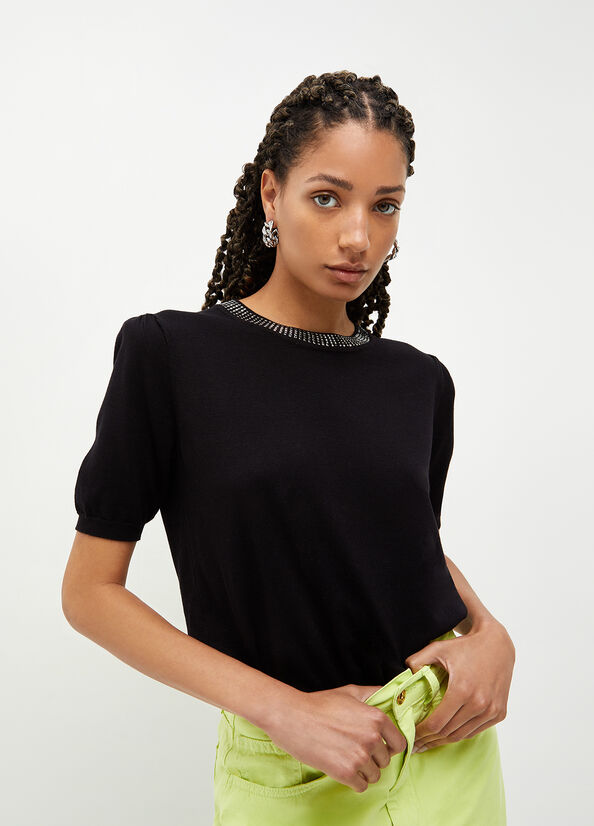 Black Women's Liu Jo Cotton Blend Sweaters | YSJ-248170