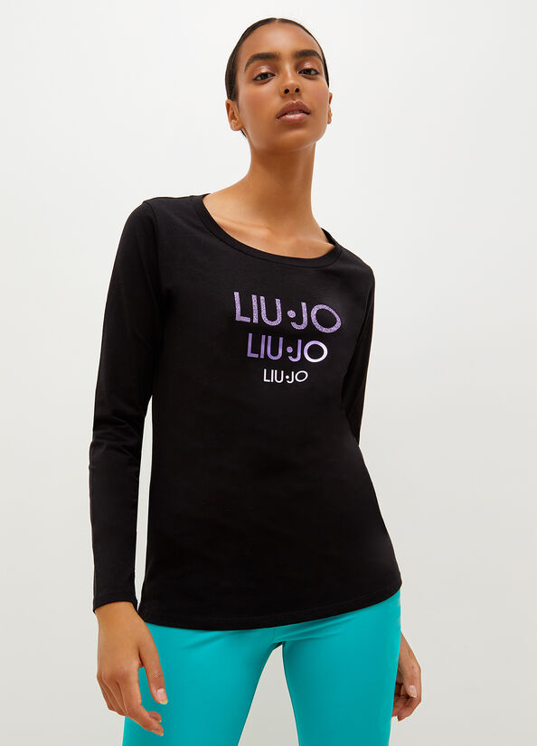 Black Women's Liu Jo Eco-Friendly With Logo T Shirts | XSC-104957